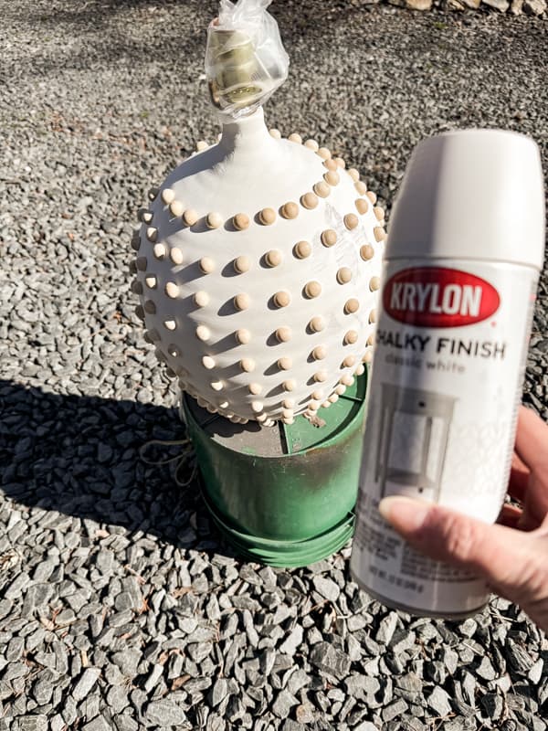 Spray Paint the hobnail milk glass inspired upcycled lamp similar to Ballard Designs.