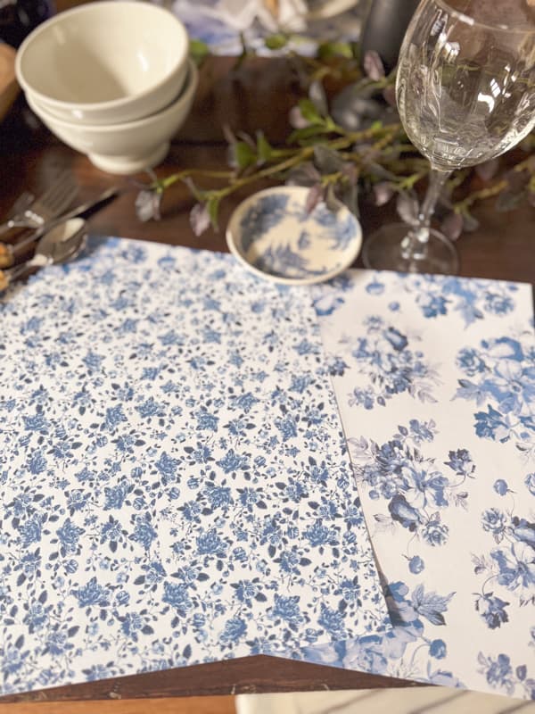 DIY blue and white paper for placemats.