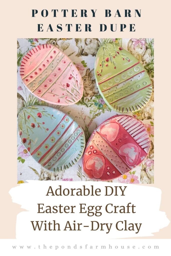 DIY Easter Egg Shaped Trays with Air Dry Clay for a Pottery Barn Easter Decoration Dupe