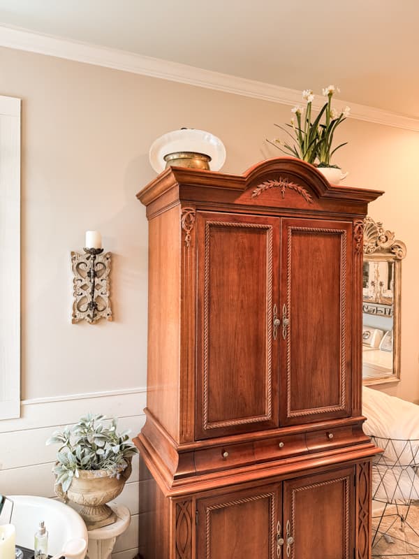 Repurposed TV Media cabinet of solid cherry transformed into a jewelry and lingerie wardrobe.  