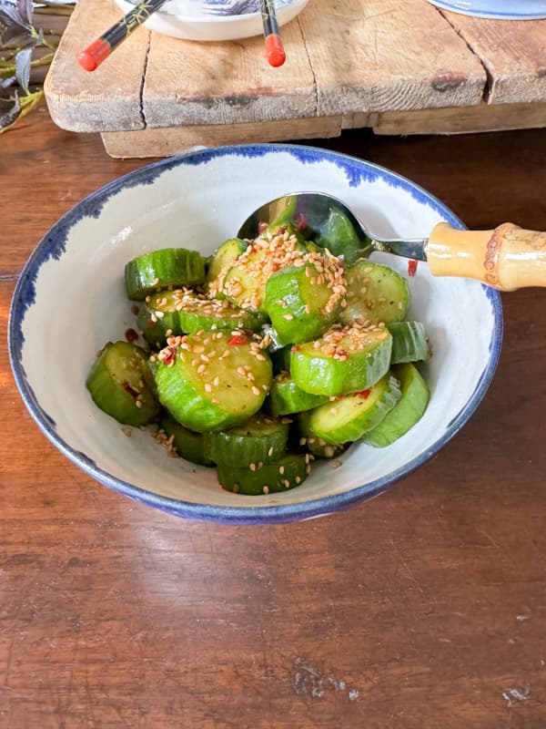 Chinese Pickled Cucumber Recipe made with Pantry Staple Ingredients.  Crunchy and spicy appetizer or side dish. 
