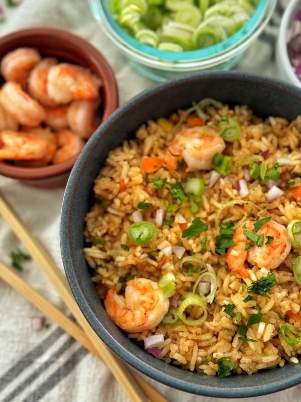 Egg Fried Rice Wok Recipe with Shrimp for a Chinese Dinner Idea main Dish.