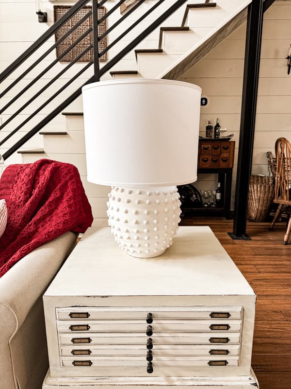 Faux Hobnail Upcycled Thrift Store Lamp.  Chic lamp update for Farmhouse Living Room