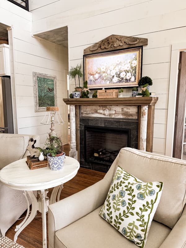 DIY Shabby Chic Mantel decorated for Easter and Spring on Farmhouse tour.