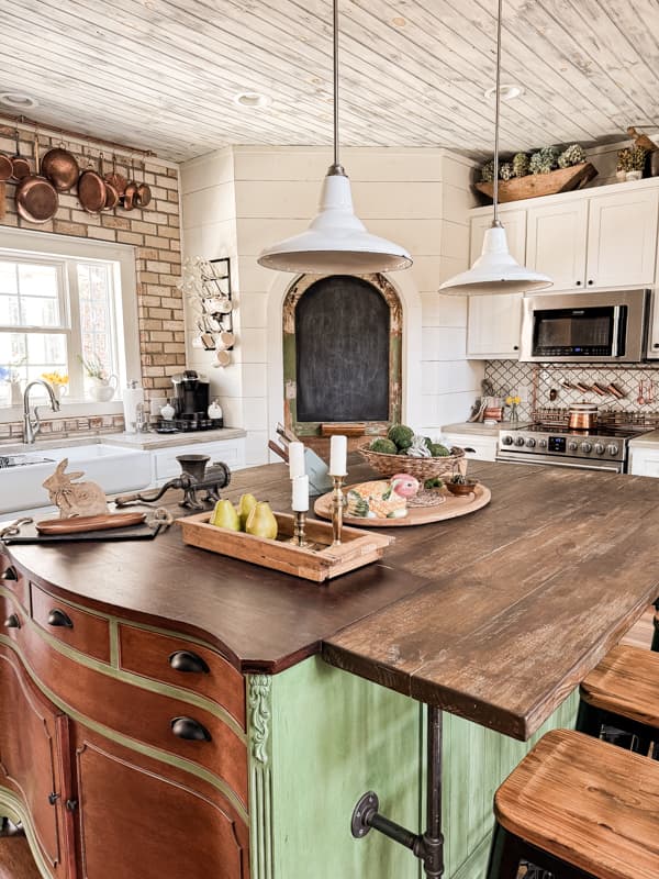 DIY Kitchen Island and Pantry Door in Modern Farmhouse Country Chic Spring Decorating ideas.  