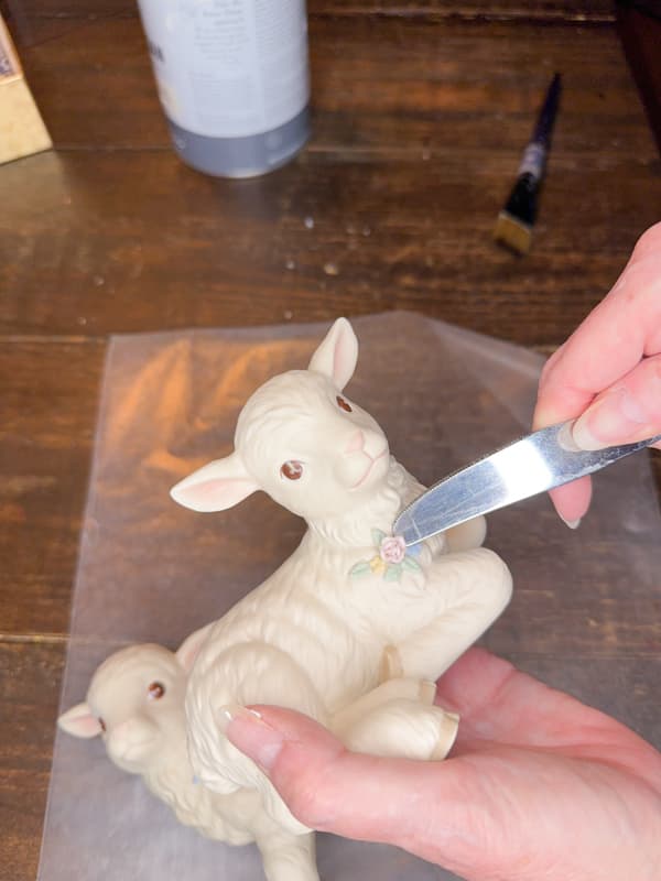 Thrift Store Easter lamb decorations.  