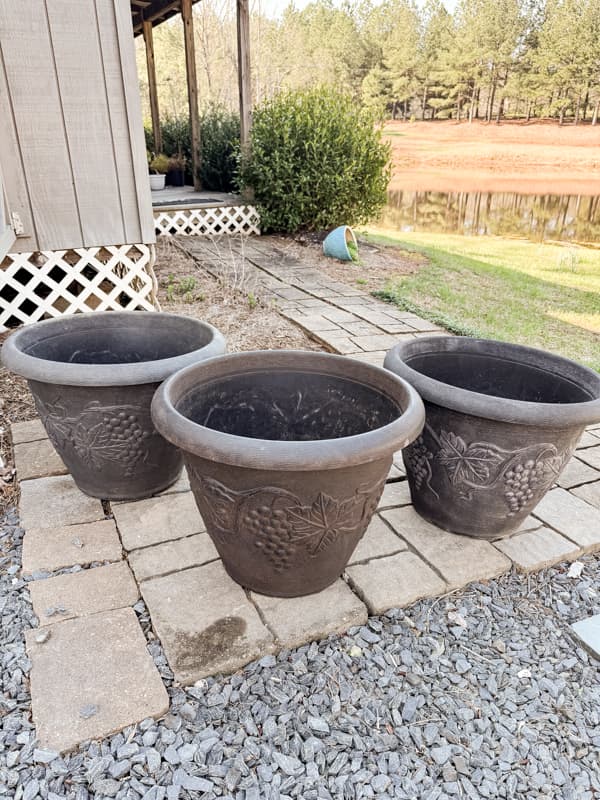Clean Planters before adding a faux concrete pot finish.  Garden Supplies for Free
