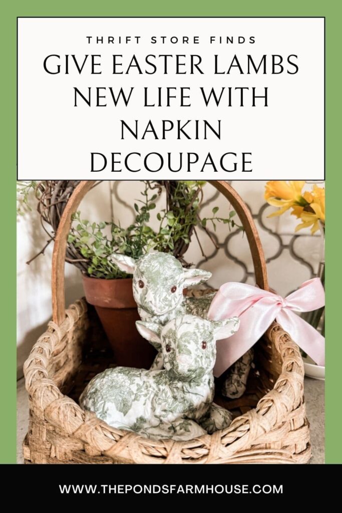 Give Thrift Store Finds new life with Easy Easter Lambs Napkin decoupage for Farmhouse style Easter Decorating. 