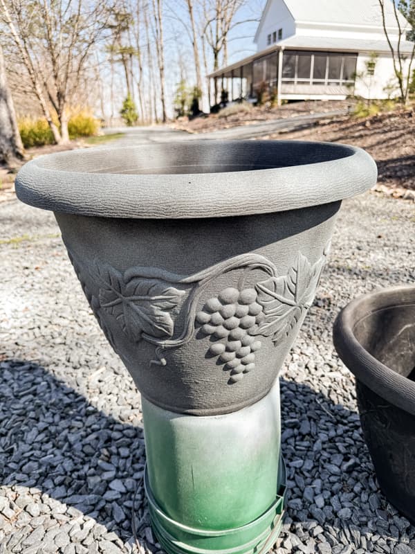 DIY Concrete Planters with a faux cement appearance with Textured Gray Spray Paint.  
