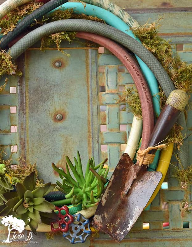 Repurpose old garden hoses into a creative wreath for Springtime.