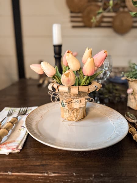 Use flower pot craft for place card on dining table plate for guest gifts.  