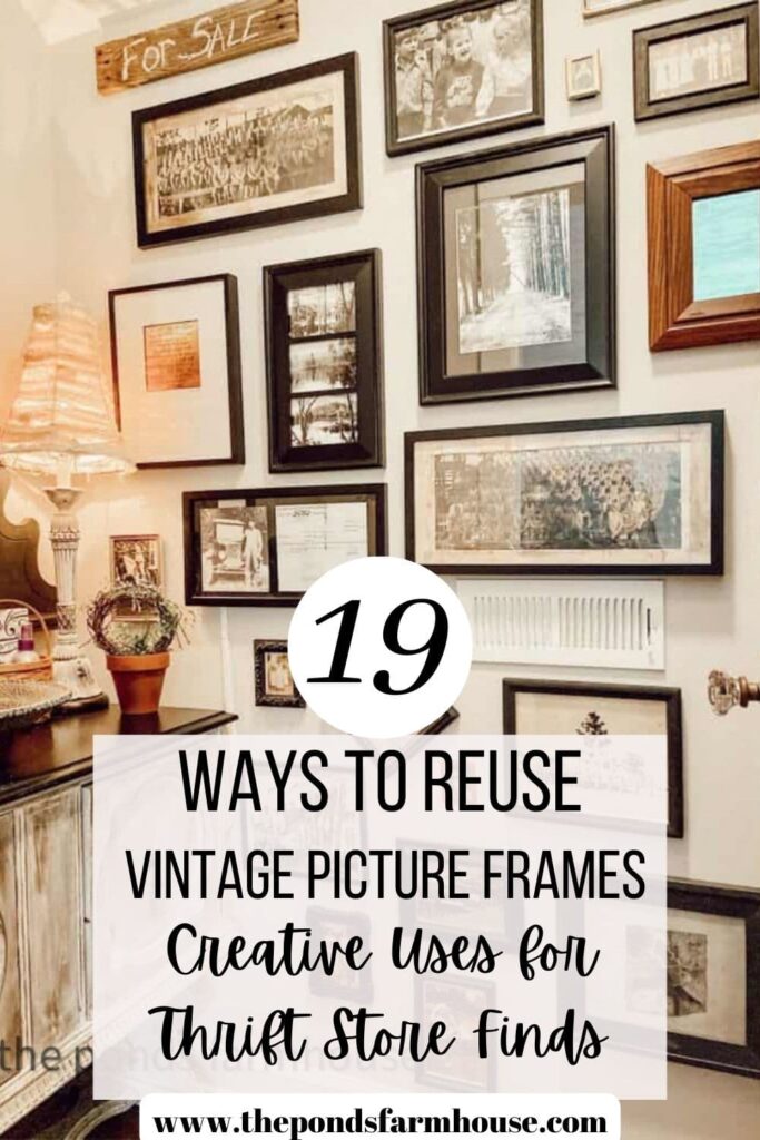 19 Ways To Reuse Vinage Picture Frames - Gallery Wall, upcycle old frames for farmhouse decorating.  
