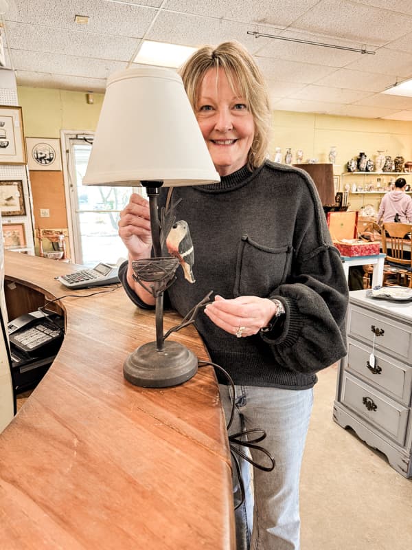 Spring Bird Lamp at Ivy Cottage while thrifing in Wilmington, NC