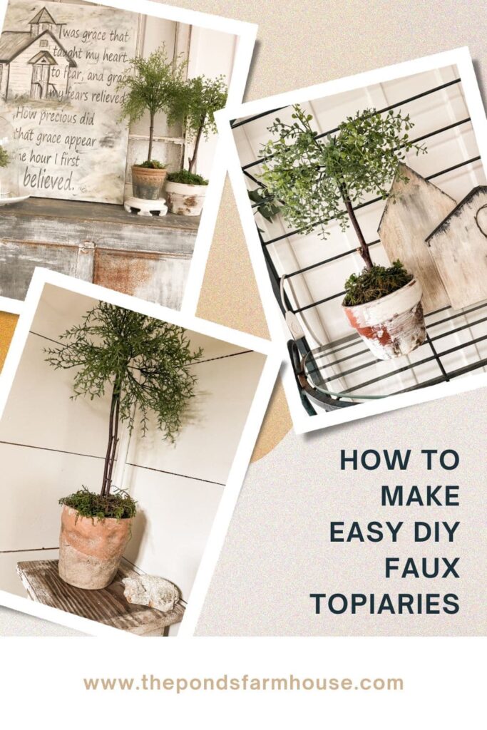 How To Make Easy DIY Topiaries with faux greenery for Farmhouse Style decorating.  