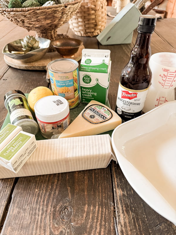 Ingredients for Easy Parmesan Crusted Baked Oyster Casserole with creamed corn.  