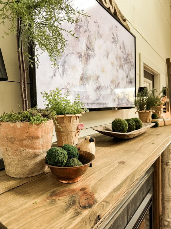 DIY old book page flower pots from recycled plastic plant pots from garden nursery with moss balls.  