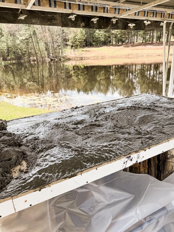 Concrete poured into DIY Concrete Countertop Edge Forms.