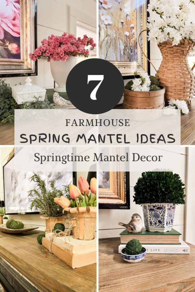 7 Springtime Mantel Decor Ideas for a shabby chic mantel.  Farmhouse Style Spring Decorating.  
