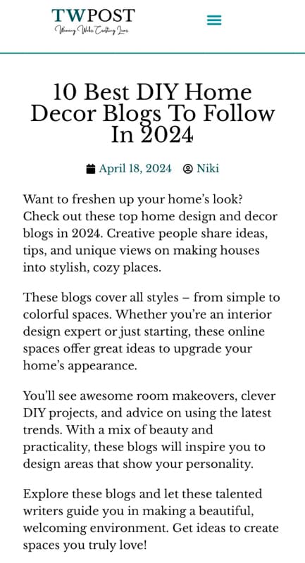TW Post Article about the 10 Best DIY Home Decor Blogs to Follow in 2024 