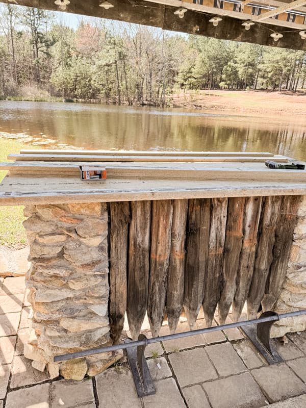 Plywood base for countertops at outdoor kitchen bar.