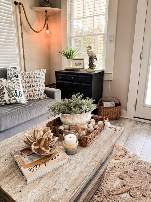 Tiny Beach Cottage decorated with thrift store finds. 