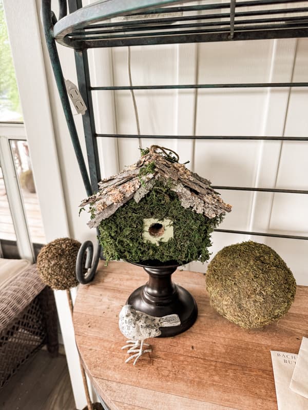 DIY Easy Makeover from Thrift Store Cheap Birdhouse to fabulous Moss Vintage Birdhouse decor. 