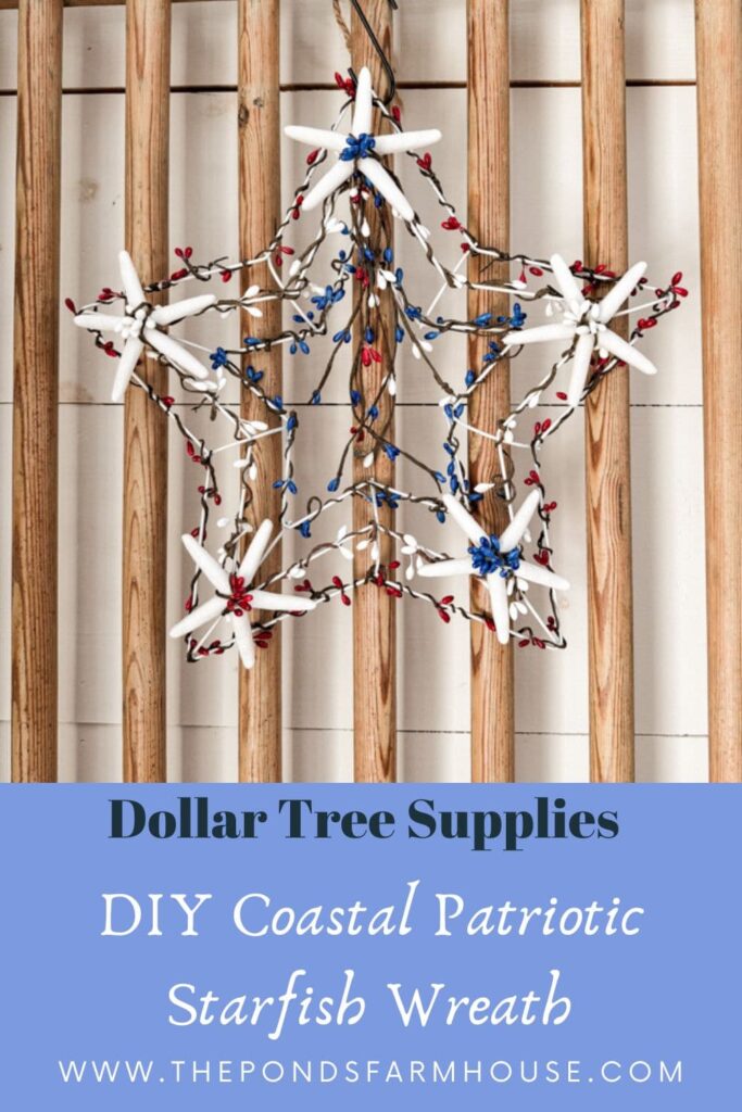 DIY Coastal Wreath with Patriotic Starfish for beach cottage.  