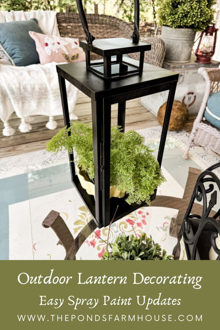 outdoor lantern on coffee table with fern inside