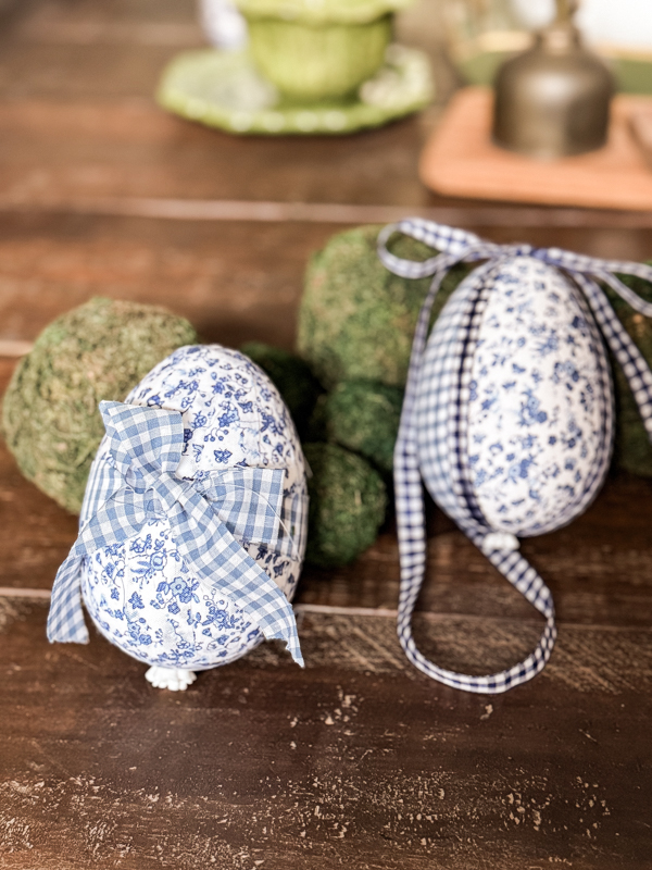 Blue and white scrap fabric Easter Eggs