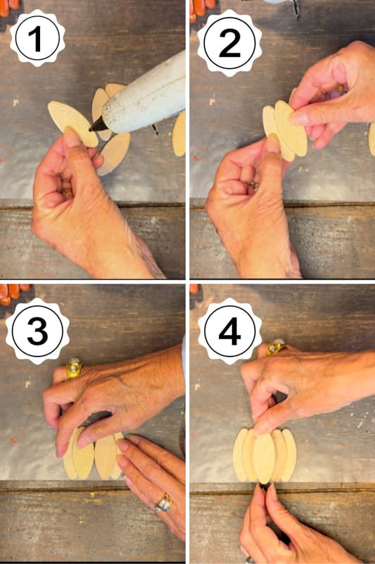 4 steps to construct 1/2 of wood pumpkin