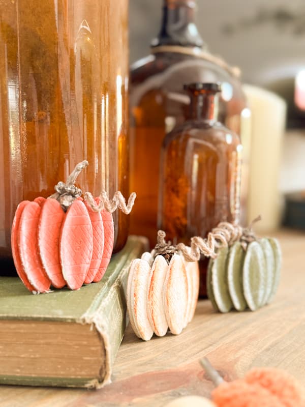 DIY wood pumpkins made with wood biscuits