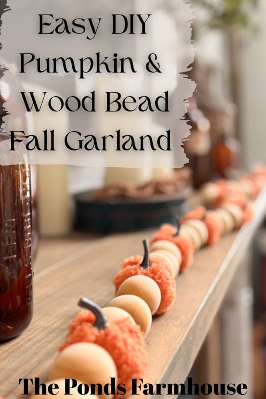 Easy DIY Pumpkin & Wood Bead Garland on Mantel