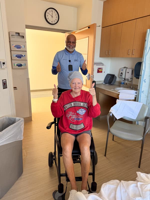 Rachel leaving the hospital after 10 days