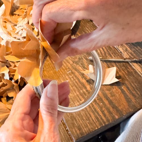 adding craft paper faux corn husks to rings