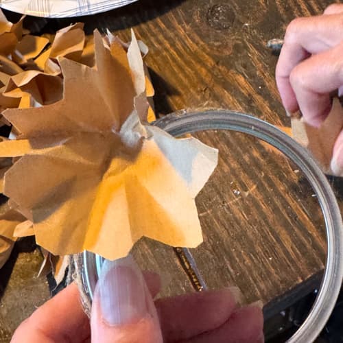faux corn husk attached to canning jar ring