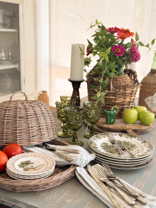 porch dining table with buffet style table setting