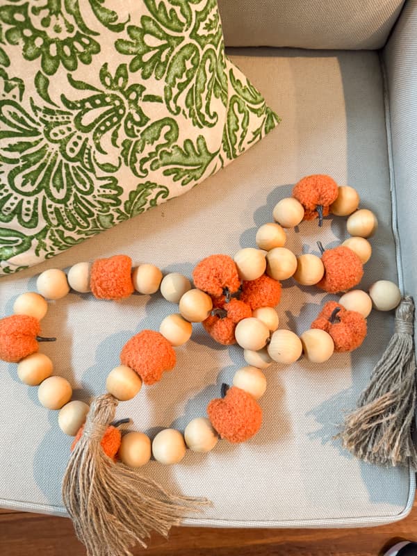 pumpkin and wood bead garland finished