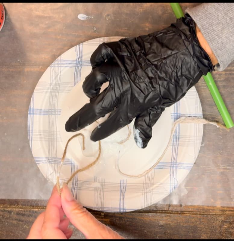 soak jute twine in glue