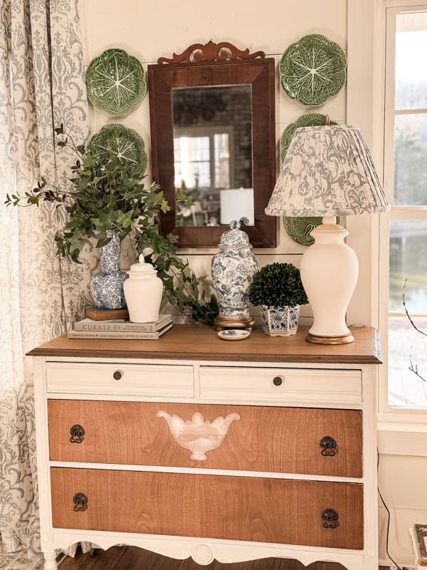 Entry Table is a painted dresser with natural drawers