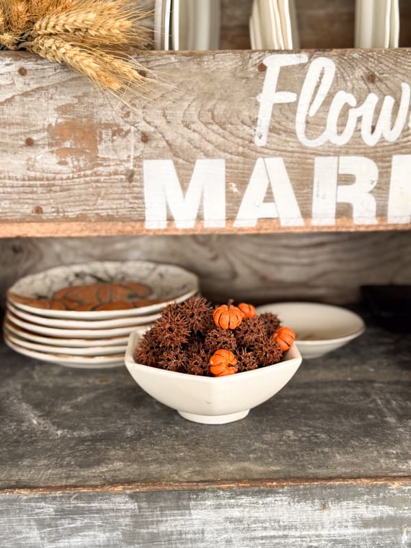sweet gum ball with mini pumpkins for bowl fillers