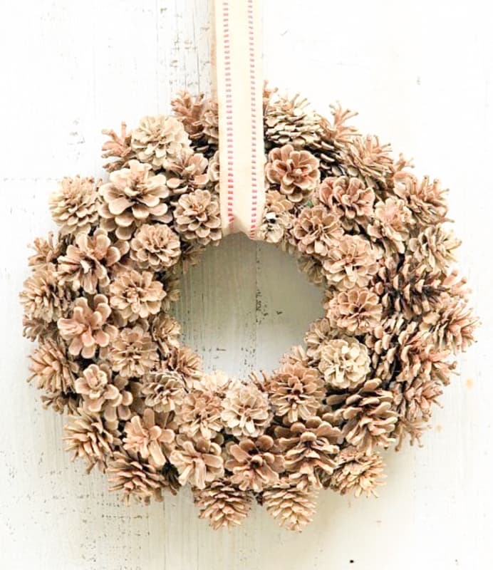 DIY bkeached pinecone wreath