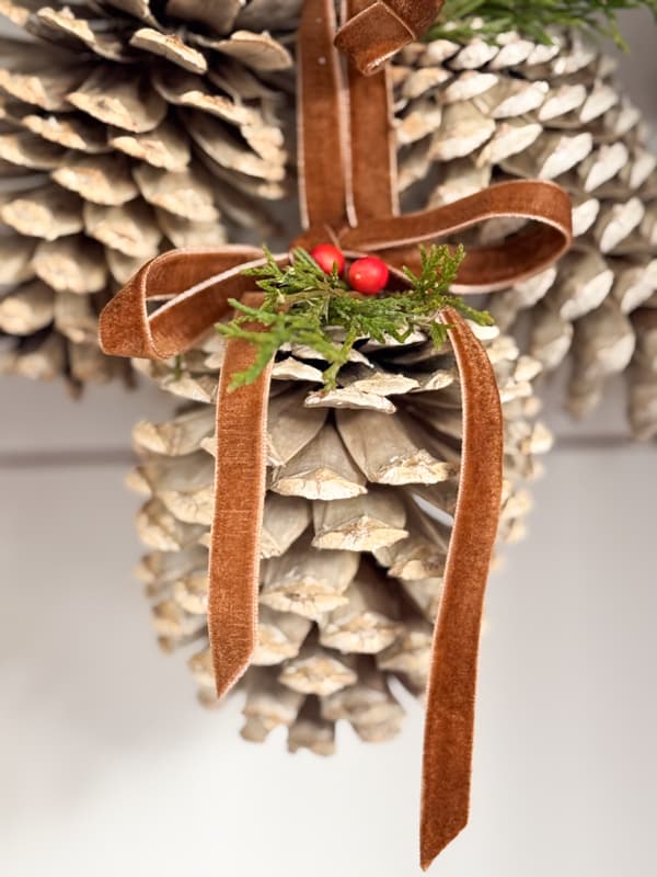 close up of DIY bleached pinecones 