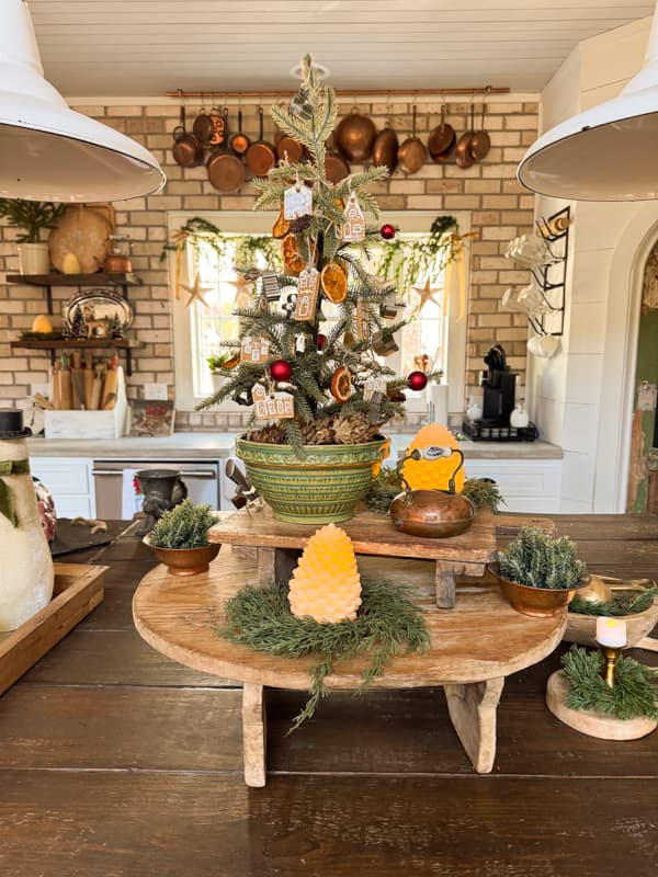 kitchen island Christmas tree and vignette for home tour. 