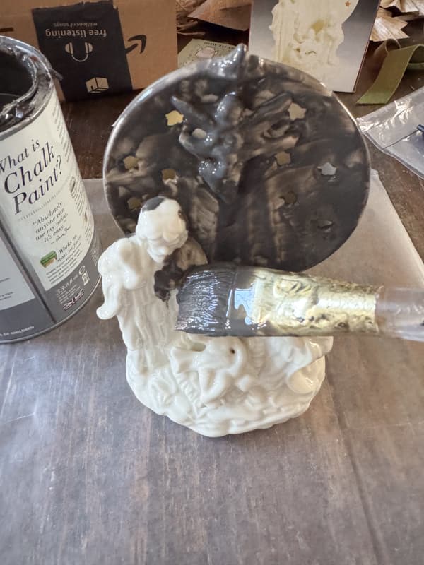 painting thrifted tea light holder nativity scene 