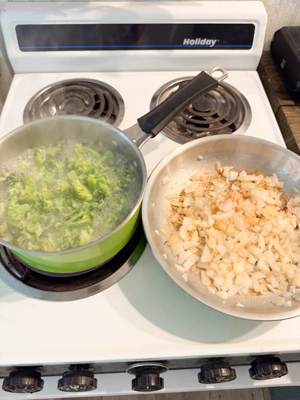 boil broccoli and saute onions