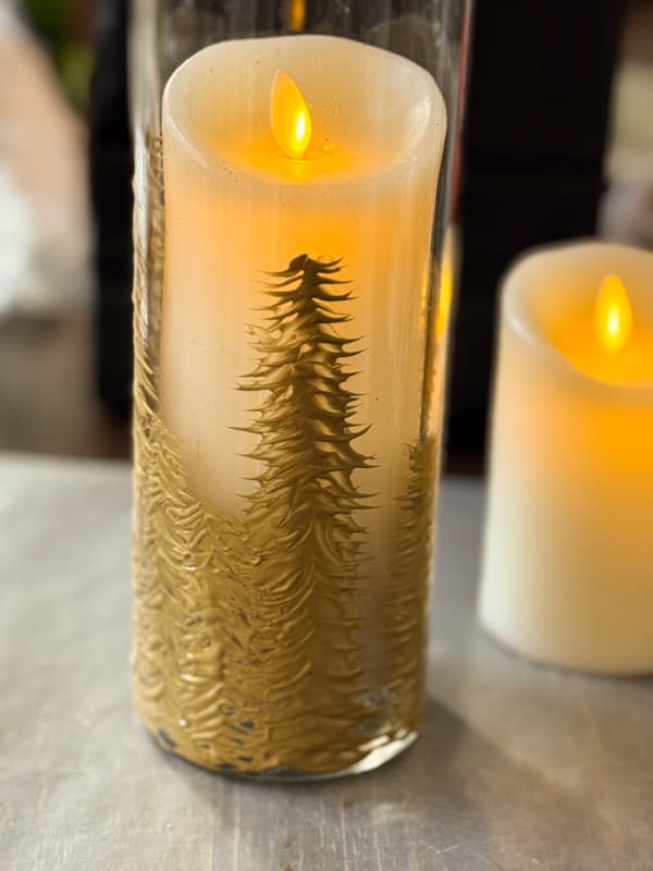Gold Painted Trees on thrifted glass vases for candleholders