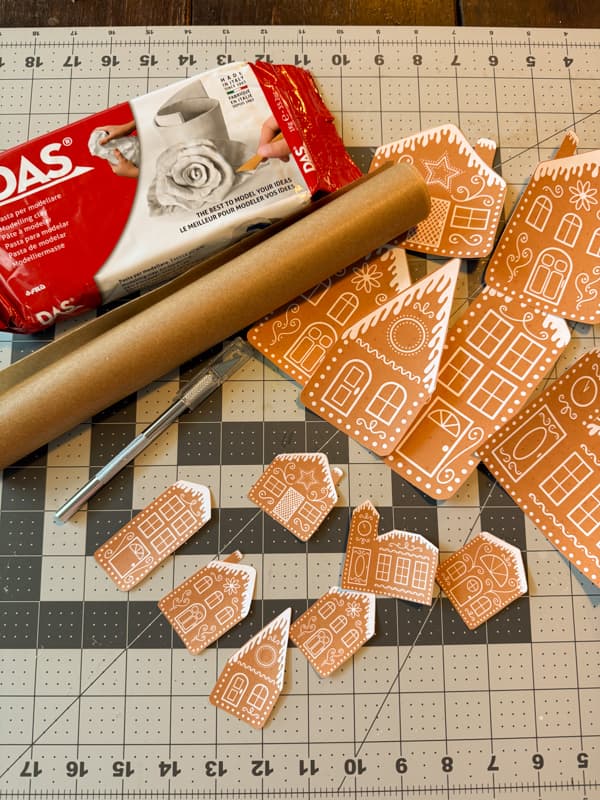 supplies for air dry clay gingerbread house ornaments