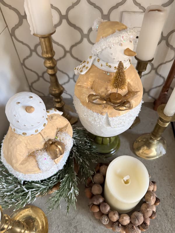 upcycled Christmas snowmen with candles
