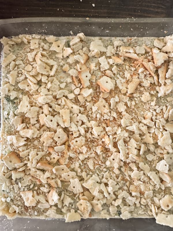 crumbled crackers on top of casserole