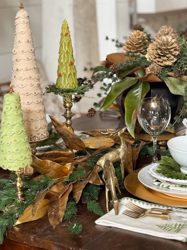 Felt Trees and Brass Deers with table garland